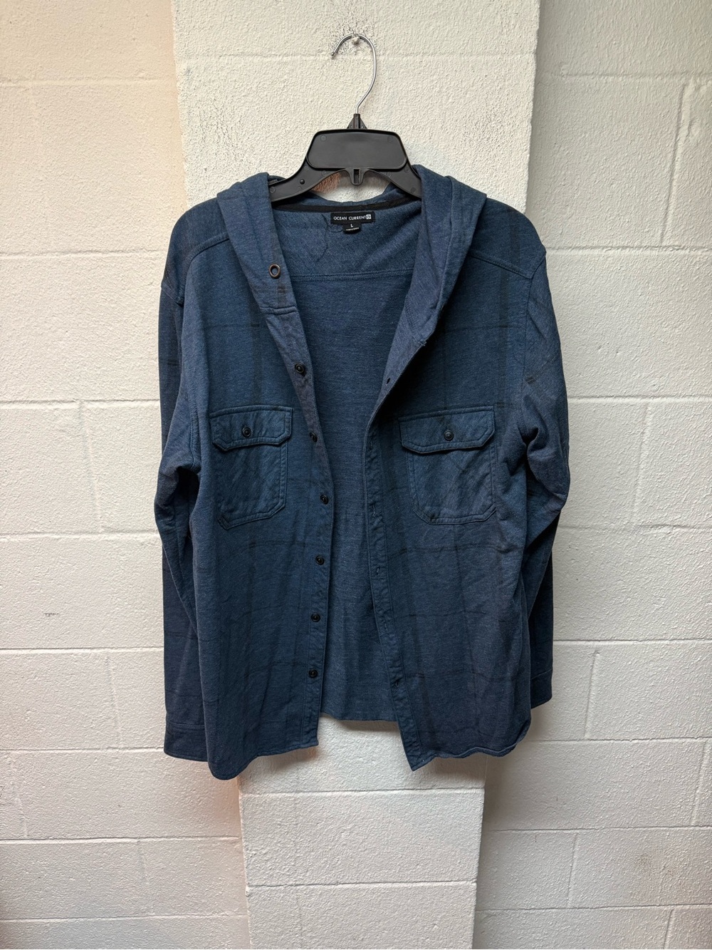 Ocean Current Blue Hooded Button-Up Shirt Jacket